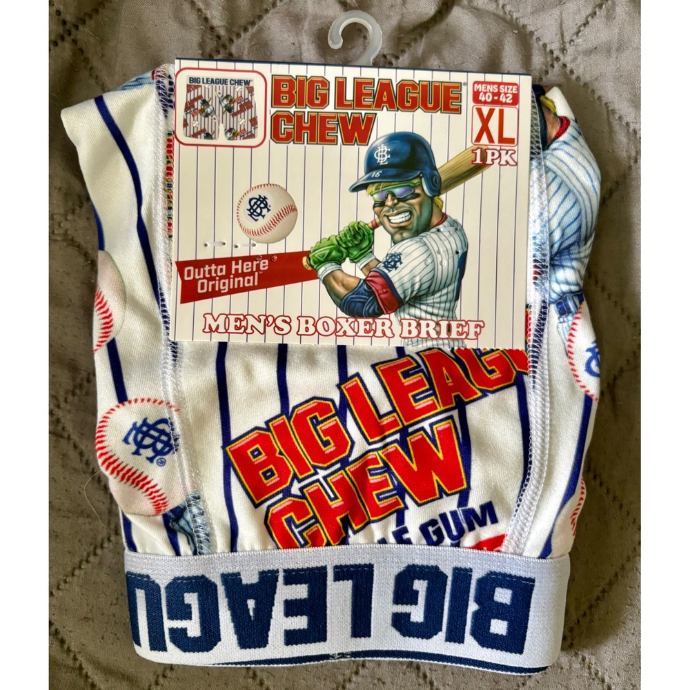 Big League Chew Mens Boxer Briefs XL Outta Here Original Baseball Pinstripe New